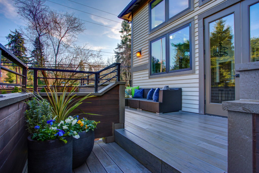 a grey deck complements this house